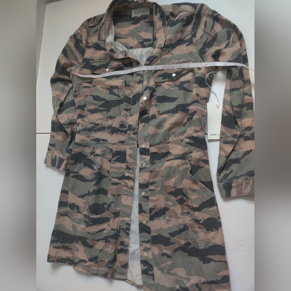 🆕 Dear John Ruched Camouflage Distressed Trenchcoat/ Button down Dress (S) - Picture 5 of 9